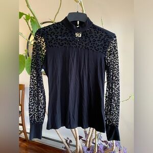 Black Gothic Sheer Mesh Mockneck Long-Sleeve Top